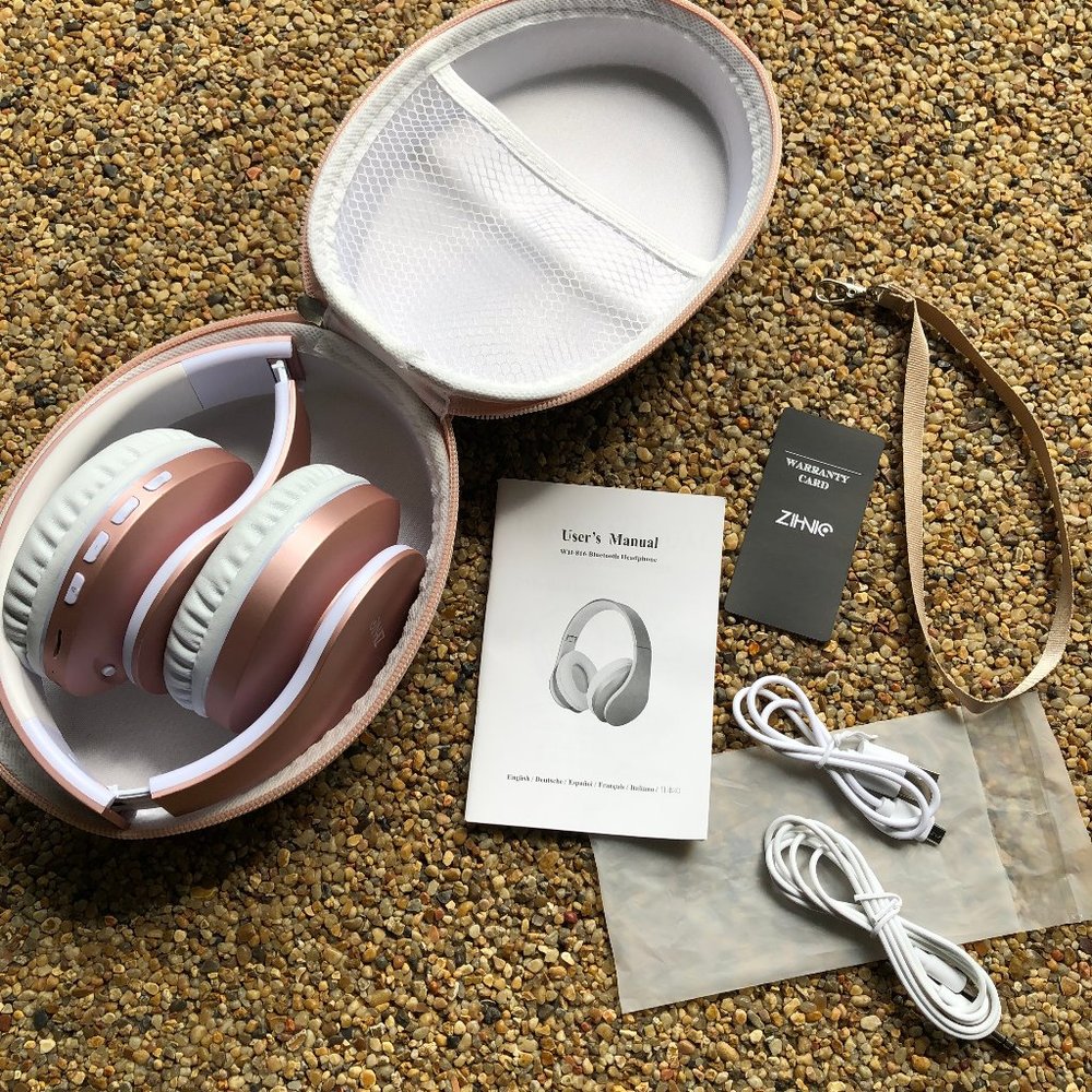 Bluetooth Headphones Over-Ear, Foldable Wireless and Wired Headset Rose Gold